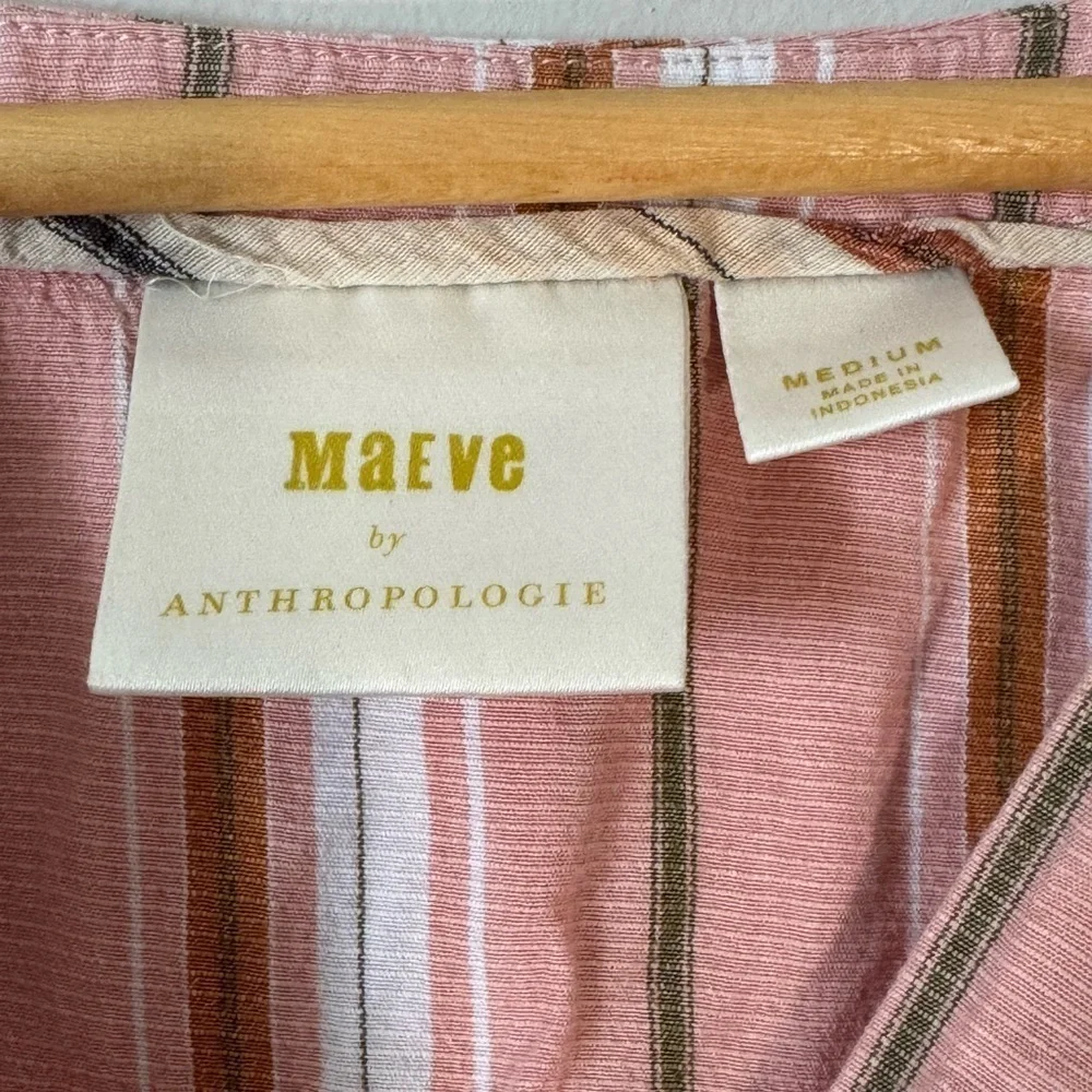 Anthropologie Maeve Byron Striped Balloon Sleeve Boho Top Pink Rose Women Med - Picture 3 of 9